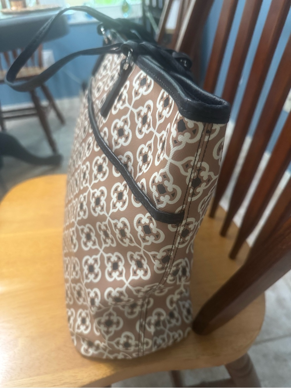 BRIGHTON Araceli Carry-all Brown and Cream Patterned Tote Bag with Tassel - Picture 8 of 12